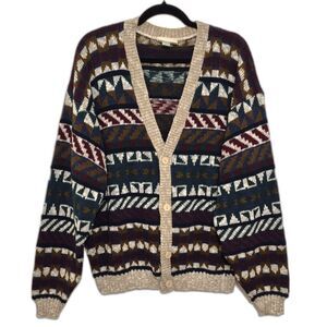 Vintage 90s Ash Creek Trading Knit Grandpa Cardigan XL Button Front Made in USA